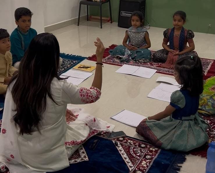 Children learning music at Jignasa World Nallagandla